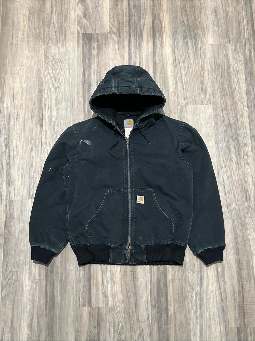 Vintage Y2k Carhartt Black Active Jacket Hooded Canvas Small Petite J140 Blk